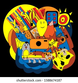 Sticker from different objects and characters.