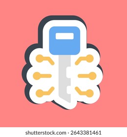 Sticker digital key. Crypto currency elements.