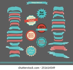 Sticker with discount tag with set of ribbons.