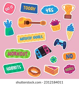 sticker do it yes no today weekly goals workout and music game controller entertainment design emblem doodle collection set