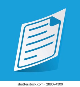 Sticker with document icon, isolated on blue