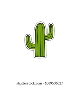 Sticker with doodle cactus isolated on white background.