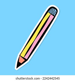 sticker doodles education. Hand drawn vector pattern background back to school with icon symbols. Doodle of foreign language education course for home online training study.