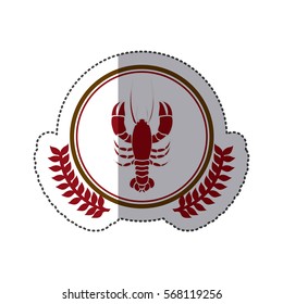 sticker dotted circular border with crown branch with lobster