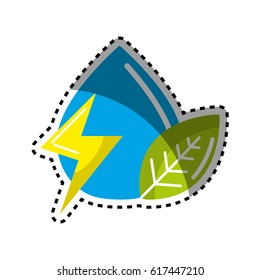sticker drop of water with energy sign and leaf