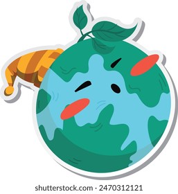 A sticker of the earth icon is going to sleep