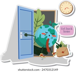 A sticker of Earth just got home from work