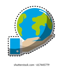 sticker earth planet in the hand icon