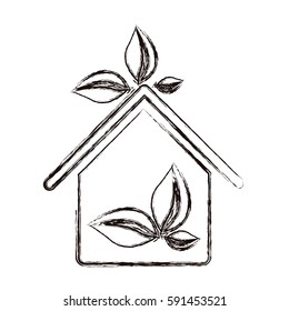 sticker eco houese with leaves icon,vector illustraction design