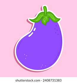 Sticker Eggplant carácter. Caricatura dibujada a mano del vector icono de ilustración del personaje kawaii. Aislado en un fondo rosado. Concepto de carácter de ecberenjena