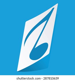 Sticker with eighth note icon, isolated on blue
