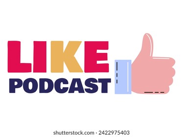 Sticker of electronic element of colorful set. This creative illustration combine a cartoon design and the text like podcasts against a minimalist white background. Vector illustration.