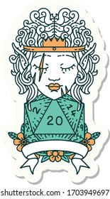 sticker of a elf barbarian character with natural twenty dice roll
