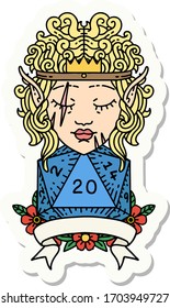 sticker of a elf barbarian character with natural twenty dice roll
