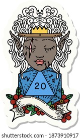 sticker of a elf barbarian character with natural twenty dice roll