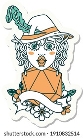 sticker of a elf bard character with natural twenty
