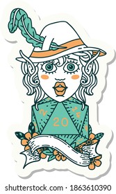sticker of a elf bard with natural twenty dice roll