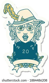sticker of a elf bard with natural twenty dice roll