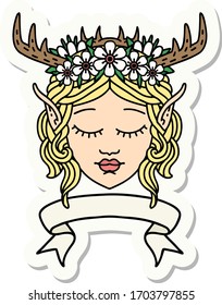 sticker of a elf druid character face with banner