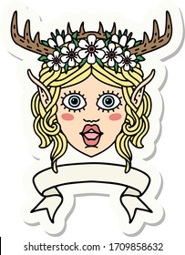 sticker of a elf druid character face with banner