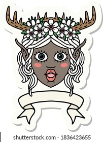 sticker of a elf druid character face with banner