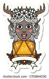 sticker of a elf druid character with natural 20 dice roll