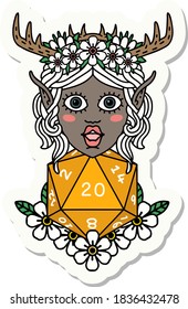 sticker of a elf druid character with nautral twenty dice roll