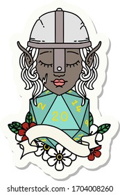 sticker of a elf fighter with natural twenty dice roll