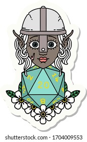 sticker of a elf fighter with natural twenty dice roll