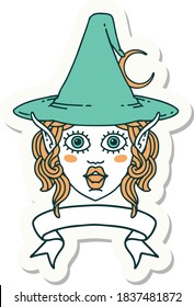 sticker of a elf mage character face with banner