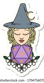 sticker of a elf mage character with natural twenty dice roll