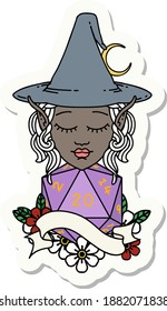 sticker of a elf mage character with natural twenty dice roll