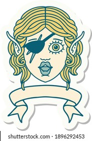 sticker of a elf rogue character face with banner