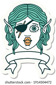 sticker of a elf rogue character face with banner