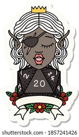 sticker of a elf rogue character with natural twenty dice roll
