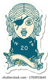 sticker of a elf rogue with natural twenty dice roll