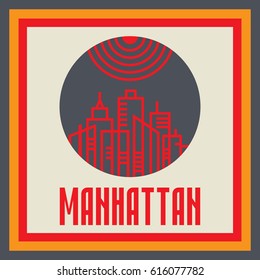 Sticker emblem design. Manhattan, New York City, vector illustration