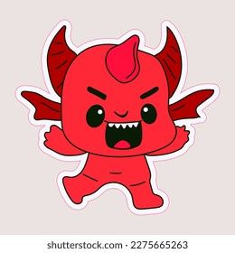 Sticker emoji emoticon emotion happy character sweet hellish entity cute horned devil, evil spirit, devilry, impure force 