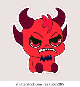Sticker emoji emoticon emotion happy character sweet hellish entity cute horned devil, evil spirit, devilry, impure force 