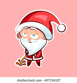 Sticker emoji emoticon, emotion pee with laid-back view vector isolated illustration character sweet cute Santa Claus, Father Frost on pink background for Happy New Year and Merry Christmas mobile app