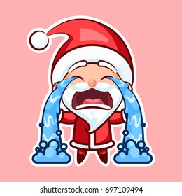 Sticker emoji emoticon, emotion sob, cry, weep, vector isolated illustration happy character sweet, cute Santa Claus, Father Frost pink background for Happy New Year and Merry Christmas mobile app