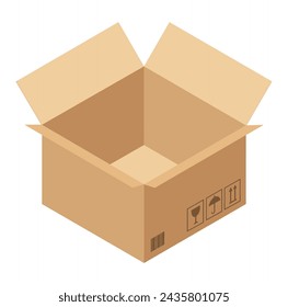 Sticker empty box opened on white background