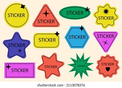 Sticker with empty space for your text. Collection of trendy colored geometric pins. Set of cool patches vector design. Abstract retro badges. Vector illustration