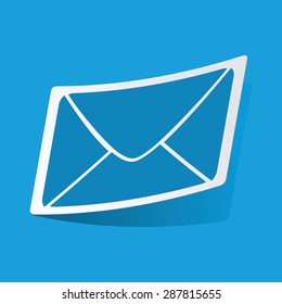 Sticker with envelope icon, isolated on blue