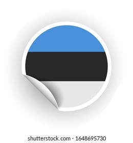Sticker of Estonia flag with peel off corner isolated on white background. Paper banner or circle curl label sticker with flip edge. Vector color post note for advertising design