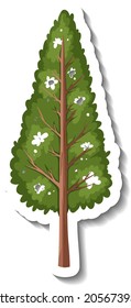 Sticker evergreen tree on white background illustration