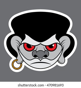 sticker - evil buccaneer with red eyes, black hat and gold earring
