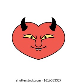 Sticker evil heart devil. Vector illustration in flat style. Sad valentine's day.