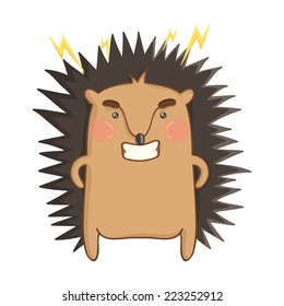 Sticker with evil hedgehog. Isolated on white background