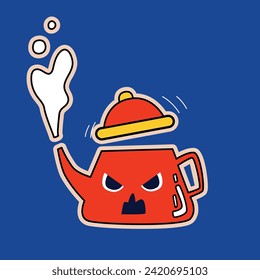 A sticker expressing anger, negativity and irritation. A cartoon teapot boiling with indignation.